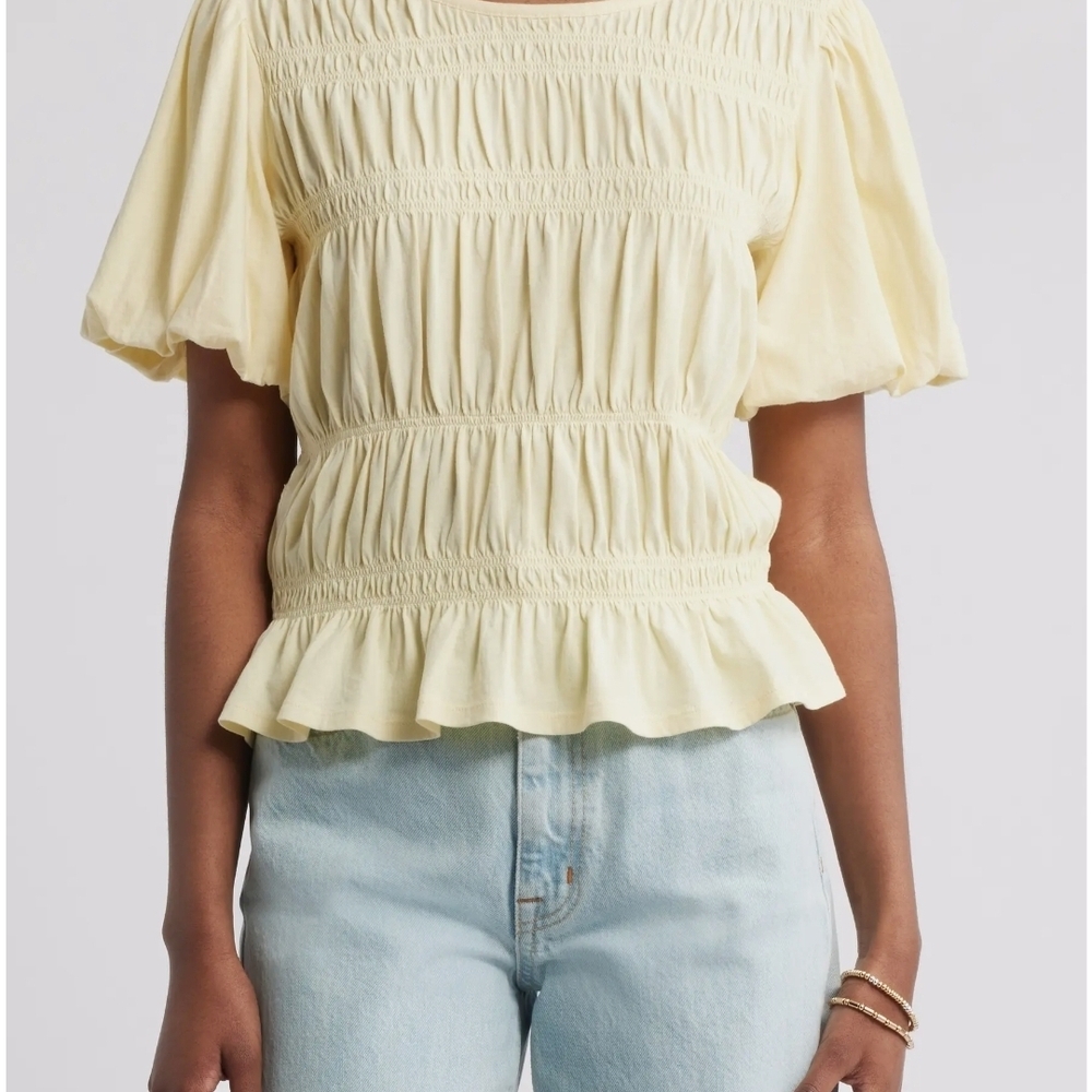 Treasure & Bond | Yellow Clover Smocked Blouse 100% COTTON!